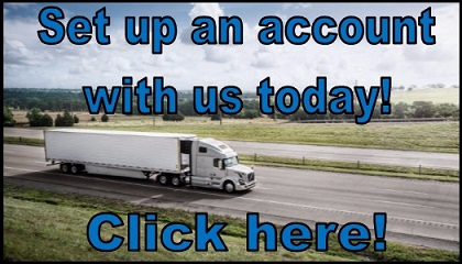 Truck driving with 'Set up an account with us today! Click here' text